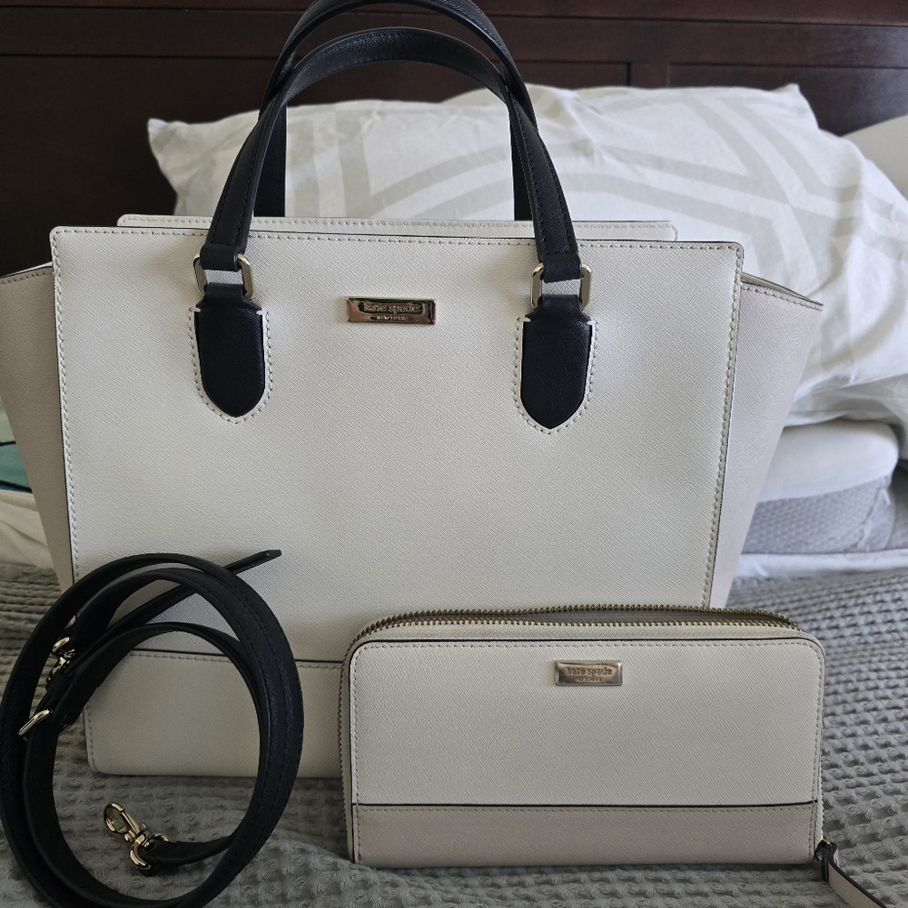 Kate Spade New York Two Toned  Satchel With Matching Zip Continental Long Wallet